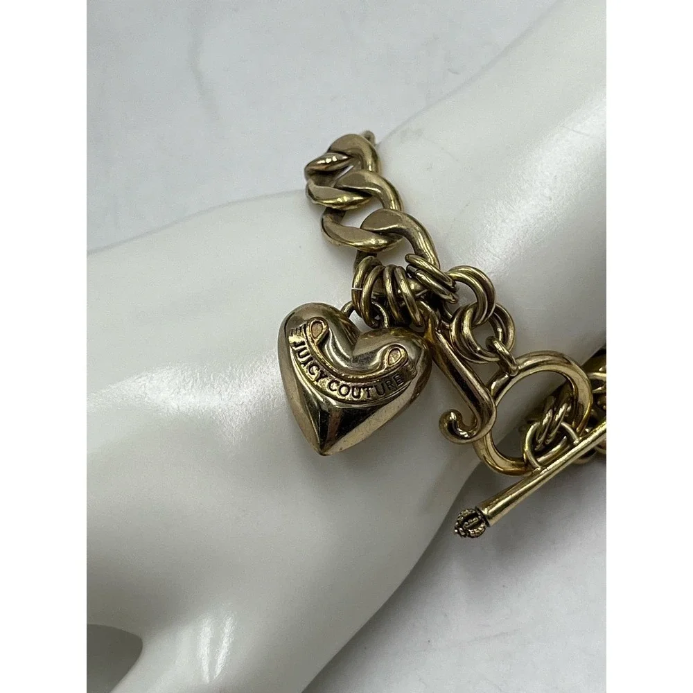 Juicy Couture Puffed Tennis‎ Racquet Scottie Dog Heart Toggle Gold Tone Bracelet